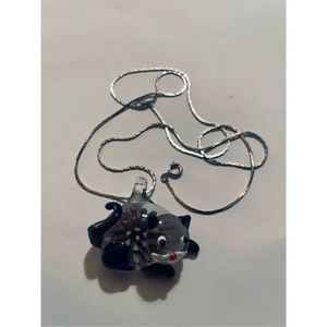 Pretty VINTAGE GLASS FLOWER KITTY NECKLACE